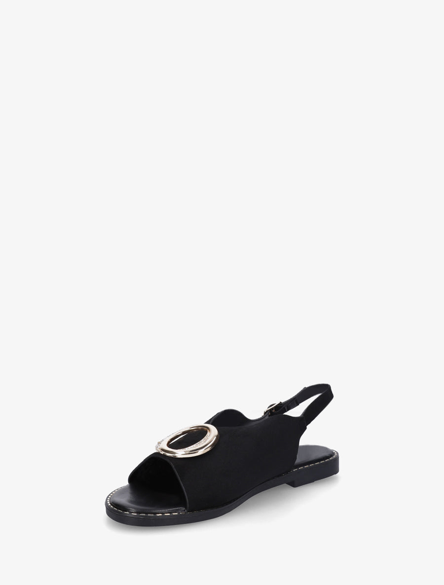 Nu-pieds en suédine à boucle à strass - Noir - 3