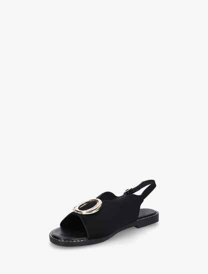 Nu-pieds en suédine à boucle à strass - Noir - 3