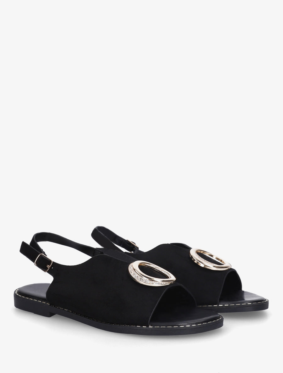 Nu-pieds en suédine à boucle à strass - Noir - 4