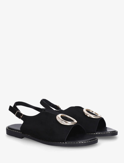 Nu-pieds en suédine à boucle à strass - Noir - 4