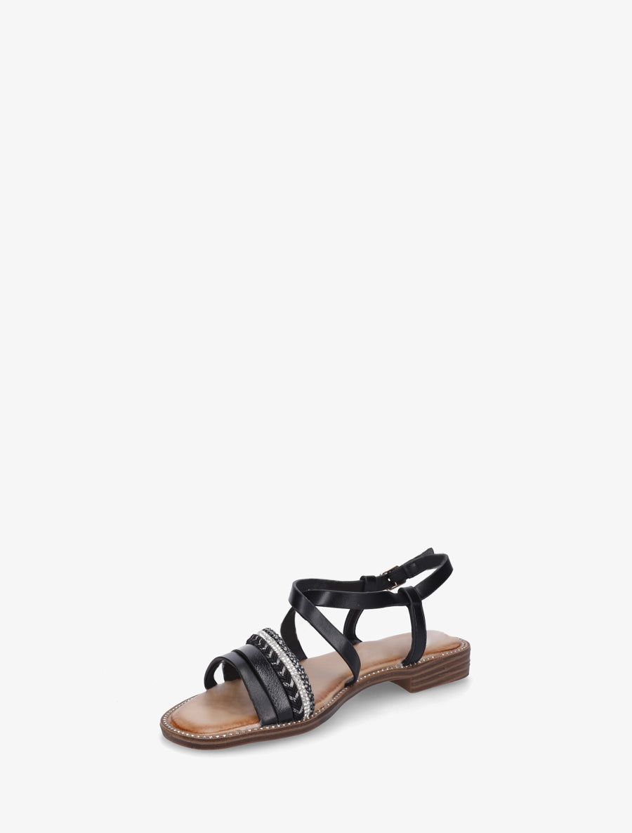 Nu-pieds multibrides à strass - Noir - 3
