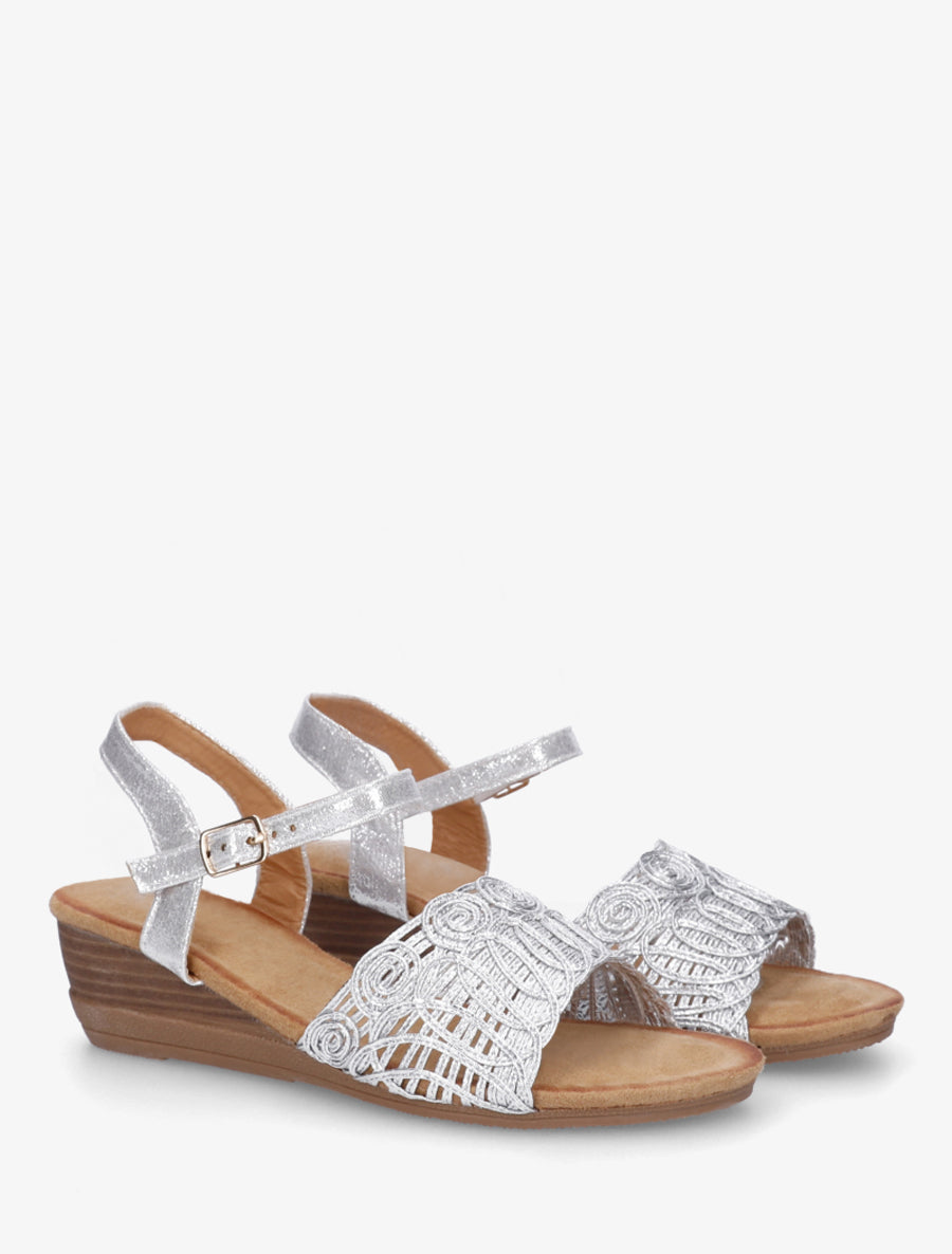 Sandales compensées tissées - Argent - 4