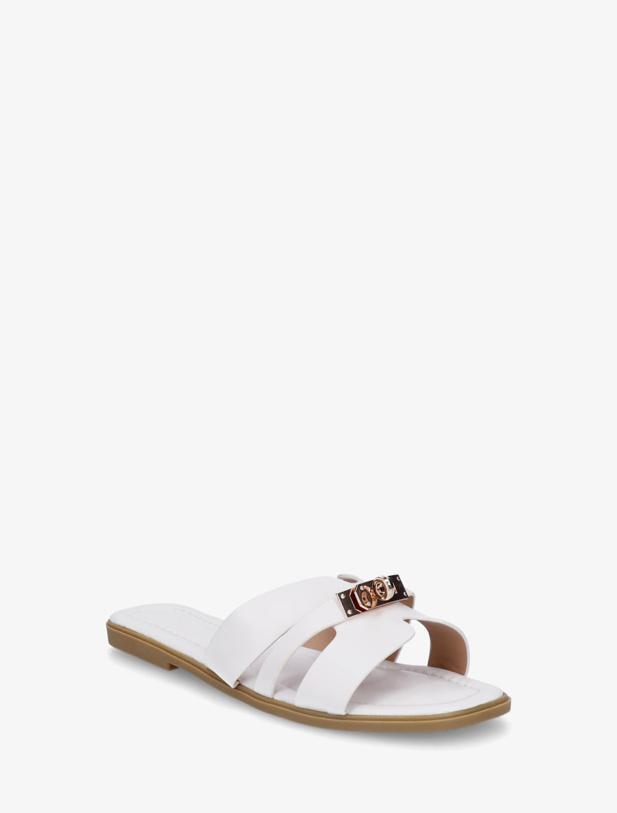 Claquettes en simili à empiècement métal - Blanc - 2