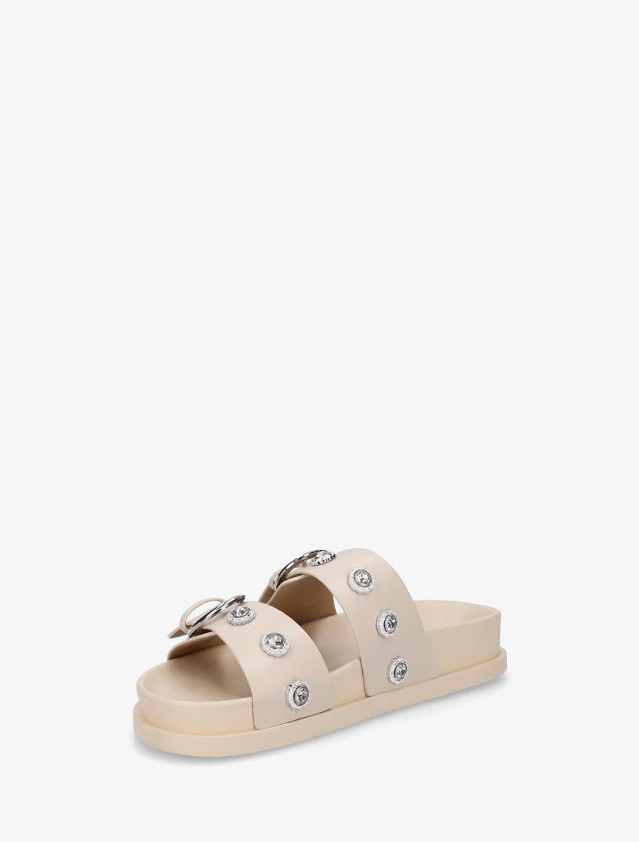 Claquettes en simili à empiècement bijoux strassés - Beige - 3