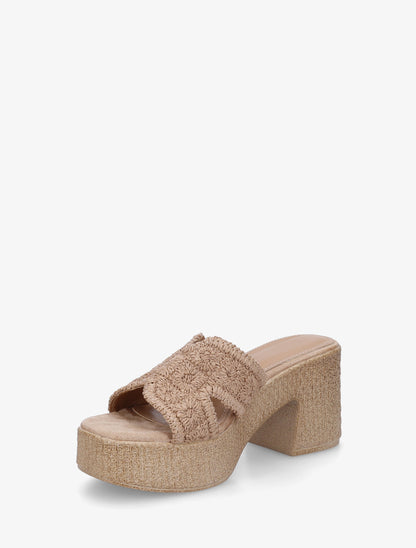 Mules à talon haut effet tissé - Taupe - 3