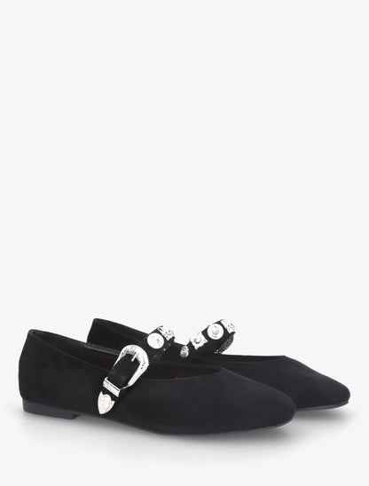 Ballerines en suédine à bride cloutée - Noir - 4