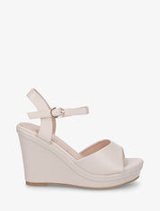 Sandales compensées en simili - Beige - 1