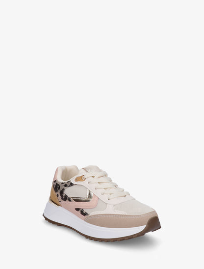Baskets bi-matière imprimé léopard - Rose/beige - 2
