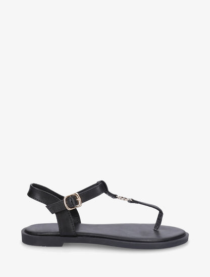 Nu-pieds à entredoigt et empiècement métal - Noir - 1
