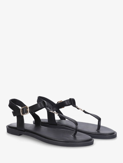 Nu-pieds à entredoigt et empiècement métal - Noir - 4