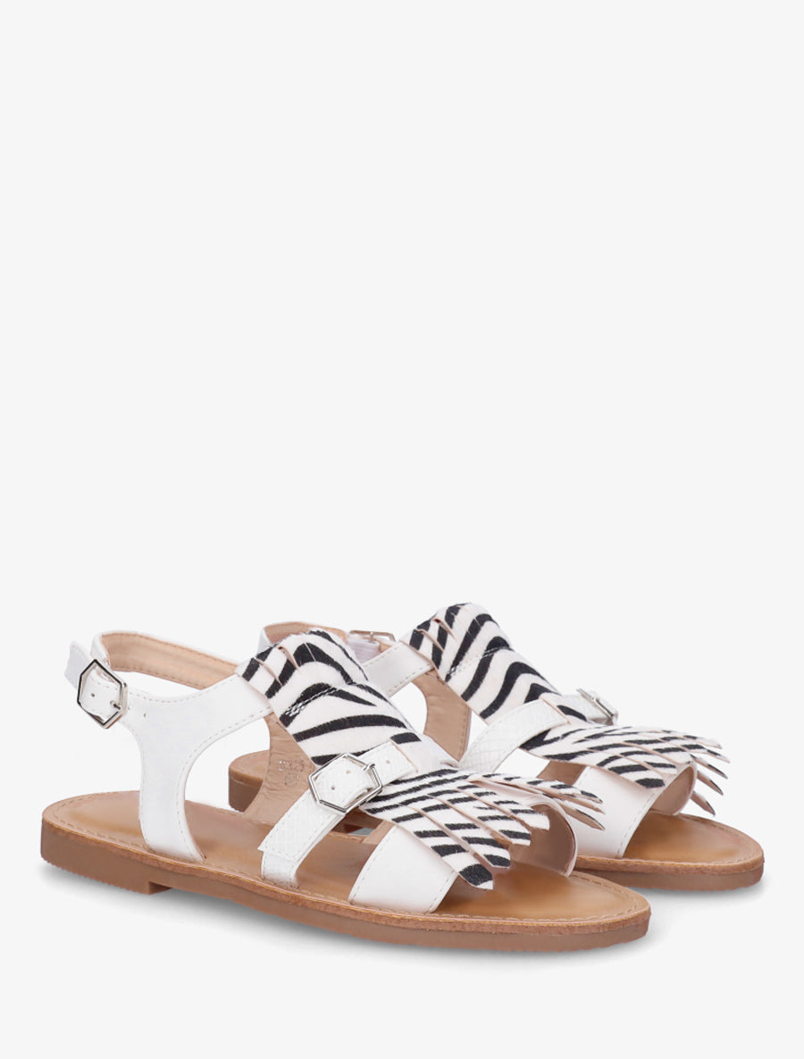 Nu-pieds frangés à double boucles - Blanc - 4