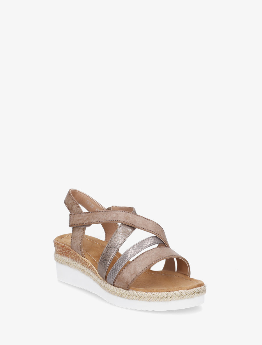 Sandales compensées à scratch - Taupe - 2