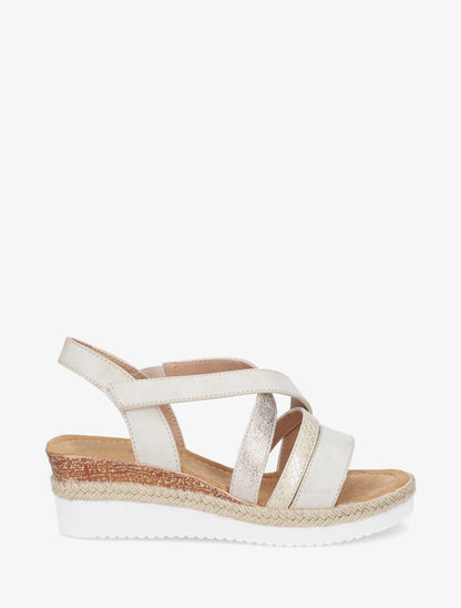 Sandales compensées à scratch - Beige - 1