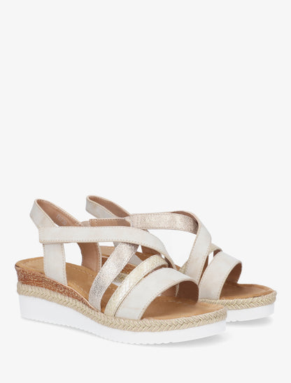 Sandales compensées à scratch - Beige - 4