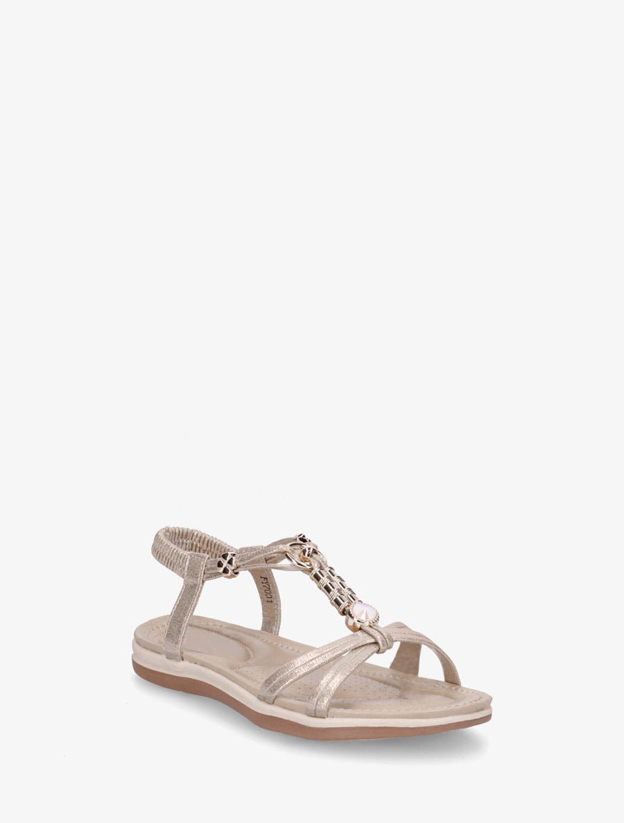 Sandales à bijoux et cheville élastiquée - Or - 2