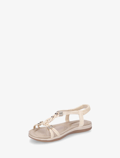 Sandales à bride élastiquée et perles - Beige - 3