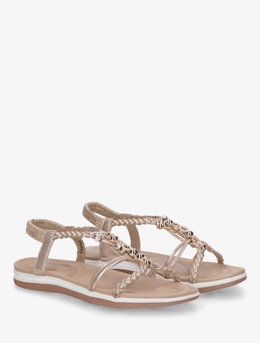 Sandales à empiècement bijoux et cheville élastiquée - Or - 4