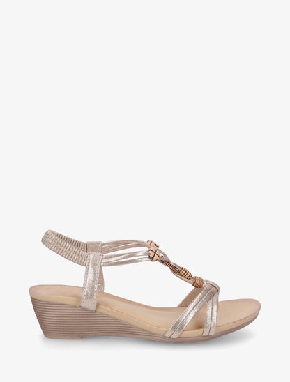 Sandales compensées à perles et bride en T croisée - Or - 1