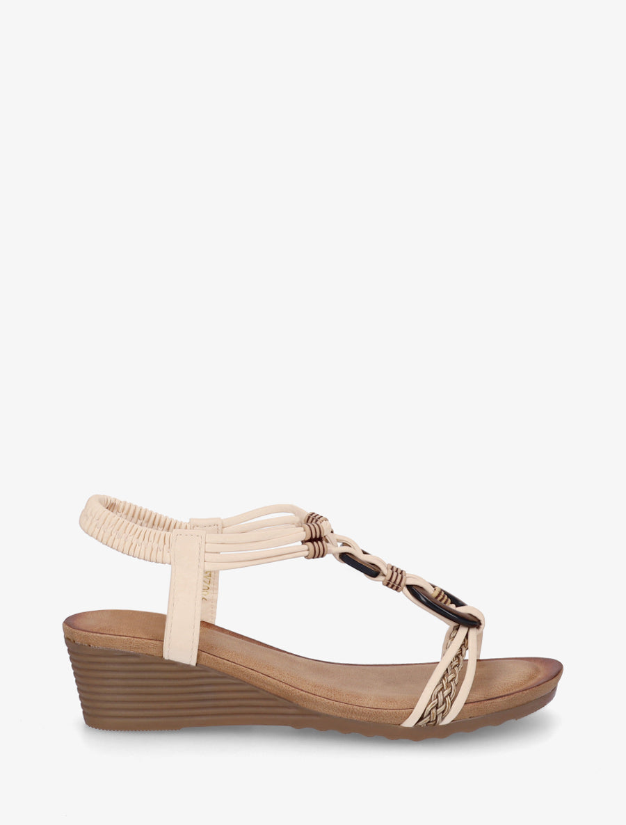 Sandales compensées à empiècement bijoux en bois - Beige - 1
