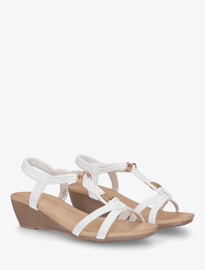 Sandales compensées à chevilles élastiqués - Blanc - 4