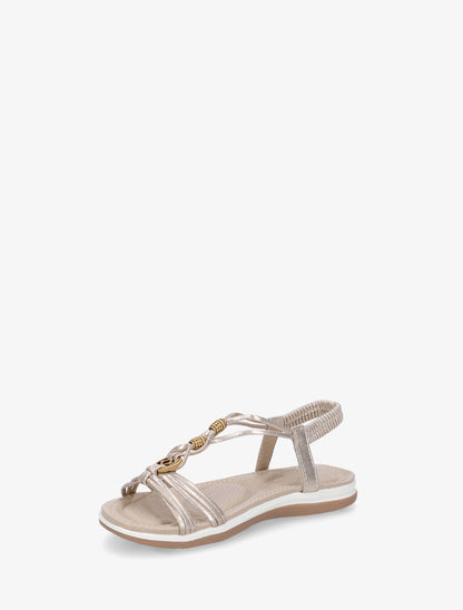 Sandales à perles en bois et cheville élastiquée - Or - 3