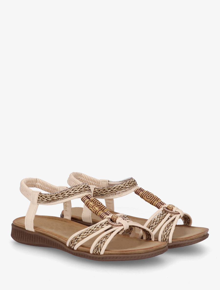 Sandales fantaisies tressées à strass - Beige - 4