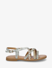 Nu-pieds python à clous et strass - Vert clair - 1