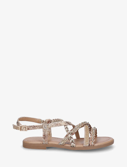 Nu-pieds python à clous et strass - Beige - 1