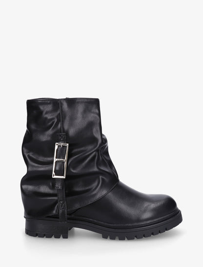 Bottines à revers effet froissé en simili - Noir - 1