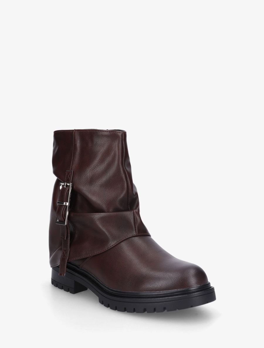 Bottines à revers effet froissé en simili - Lie de vin - 2