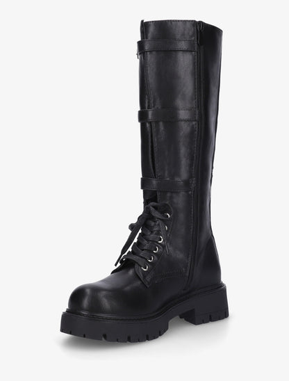 Bottes en simili à triple sangles - Noir - 3