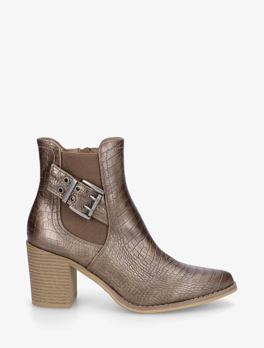 Bottines croco à boucle et bouts pointus - Bronze - 1