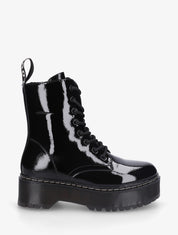 Boots style rangers en simili vernis - Noir - 1