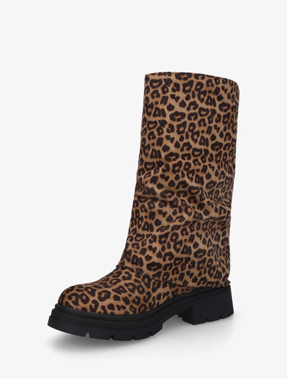 Bottes léopard à revers et double boucles - Camel - 3
