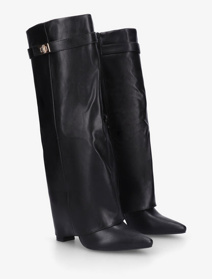 Bottes en simili à revers - Noir - 4