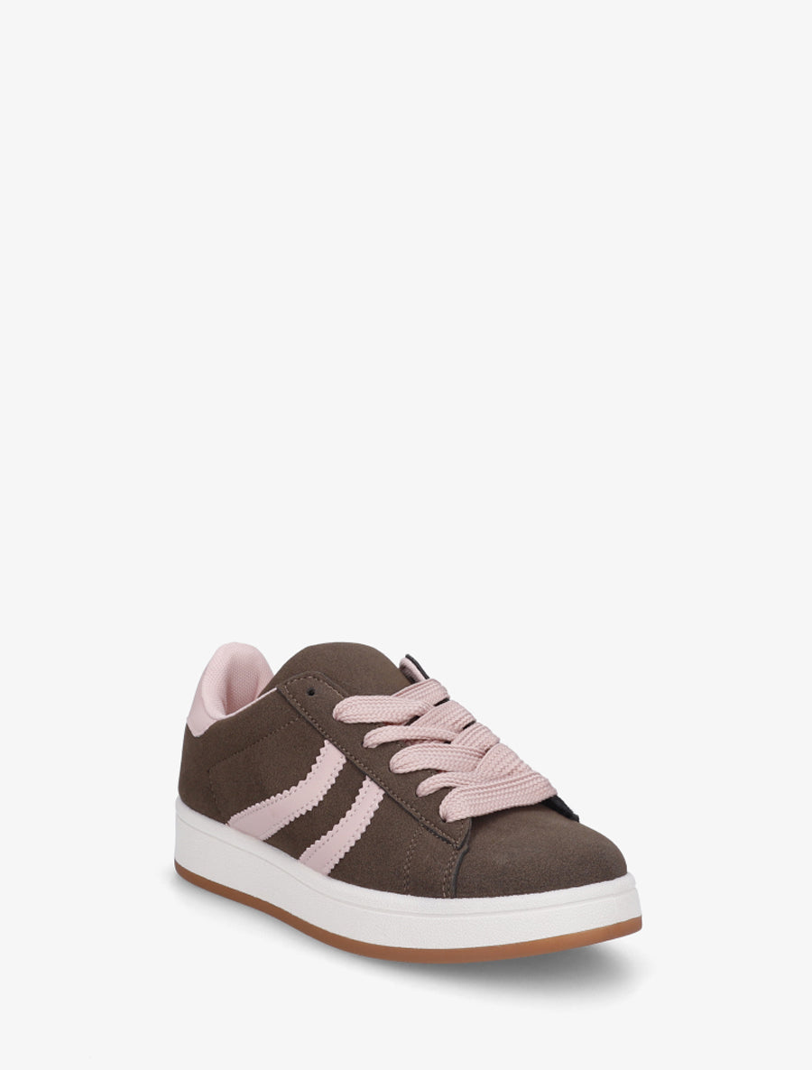 Baskets en suédine à bandes contrastantes - Marron - 2