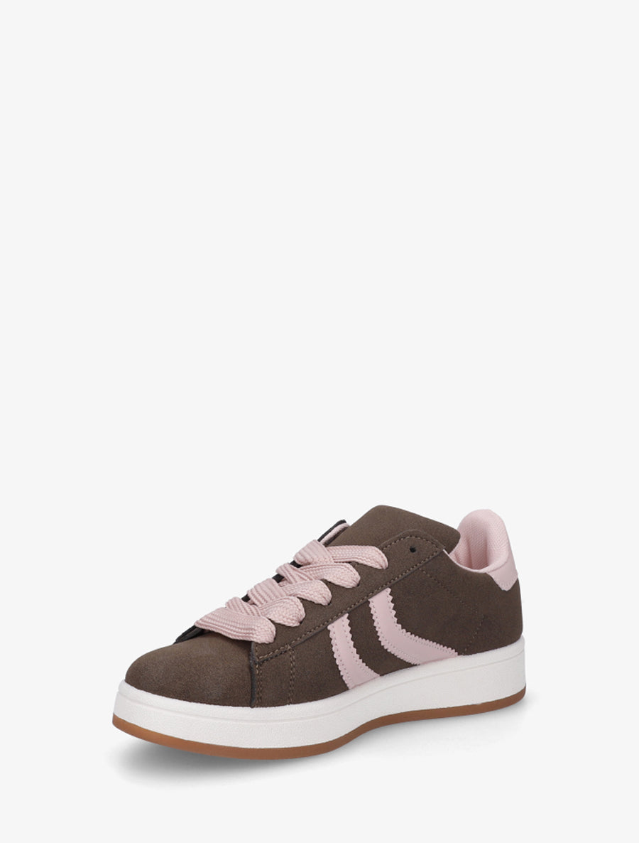 Baskets en suédine à bandes contrastantes - Marron - 3