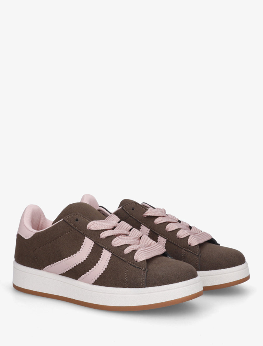 Baskets en suédine à bandes contrastantes - Marron - 4