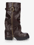 Bottes à revers effet froissé - Marron - 1