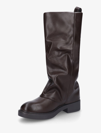 Bottes à revers basiques en simili - Marron - 3