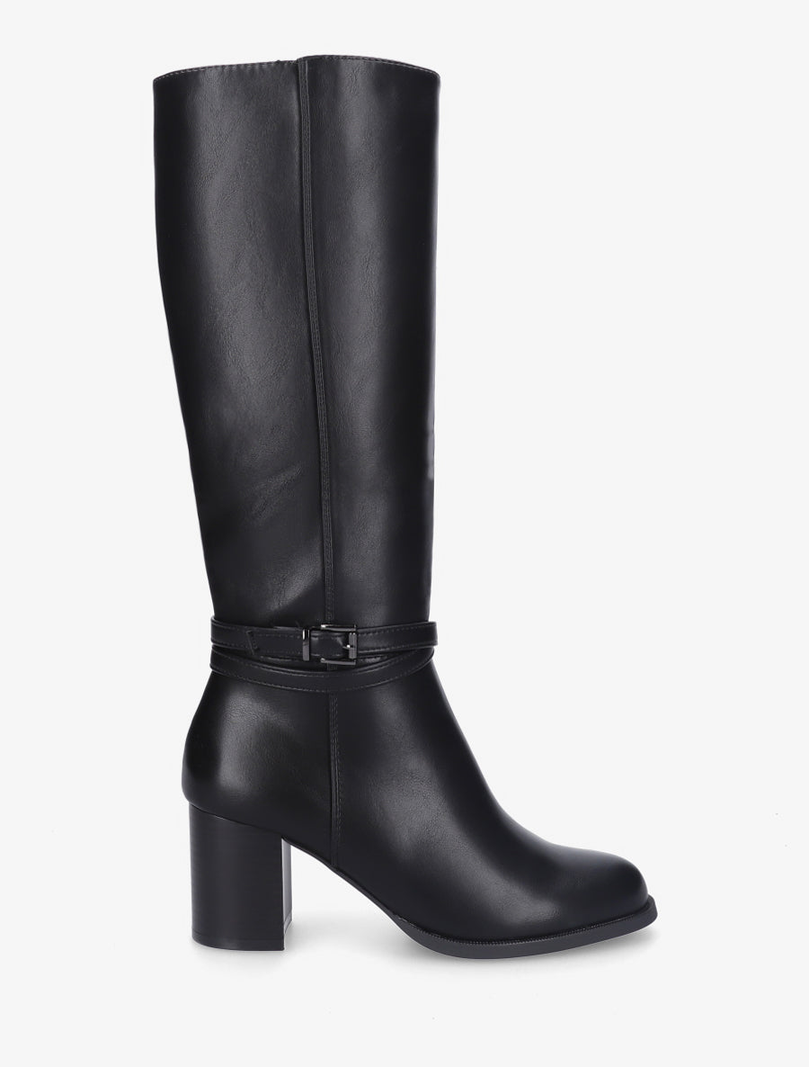 Bottes classqiues à talon en simili - Noir - 1