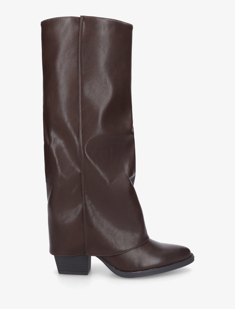 Bottes en simili à revers - Marron - 1