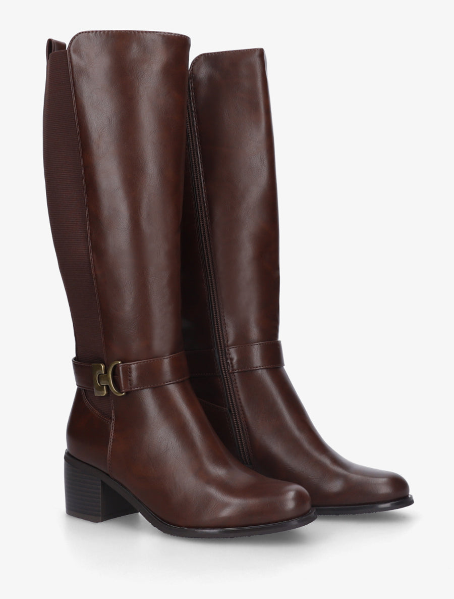 Bottes cavalière élastiquées à boucle - Marron - 4