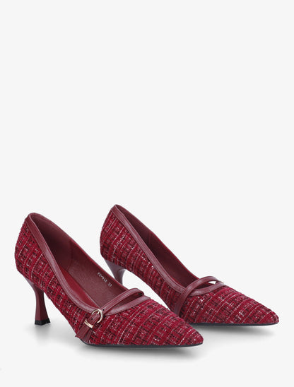 Escarpins en tweed à boucle - Bordeaux - 4