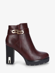 Bottines à talon et boucle fantaisie - Lie de vin - 1