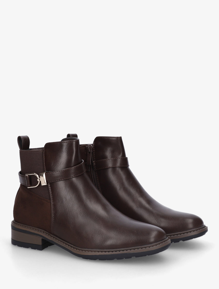 Bottines à boucle bi-matière - Marron - 4