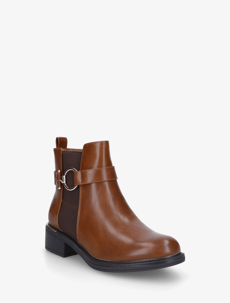 Bottines élastiquées à boucle ronde - Camel - 2