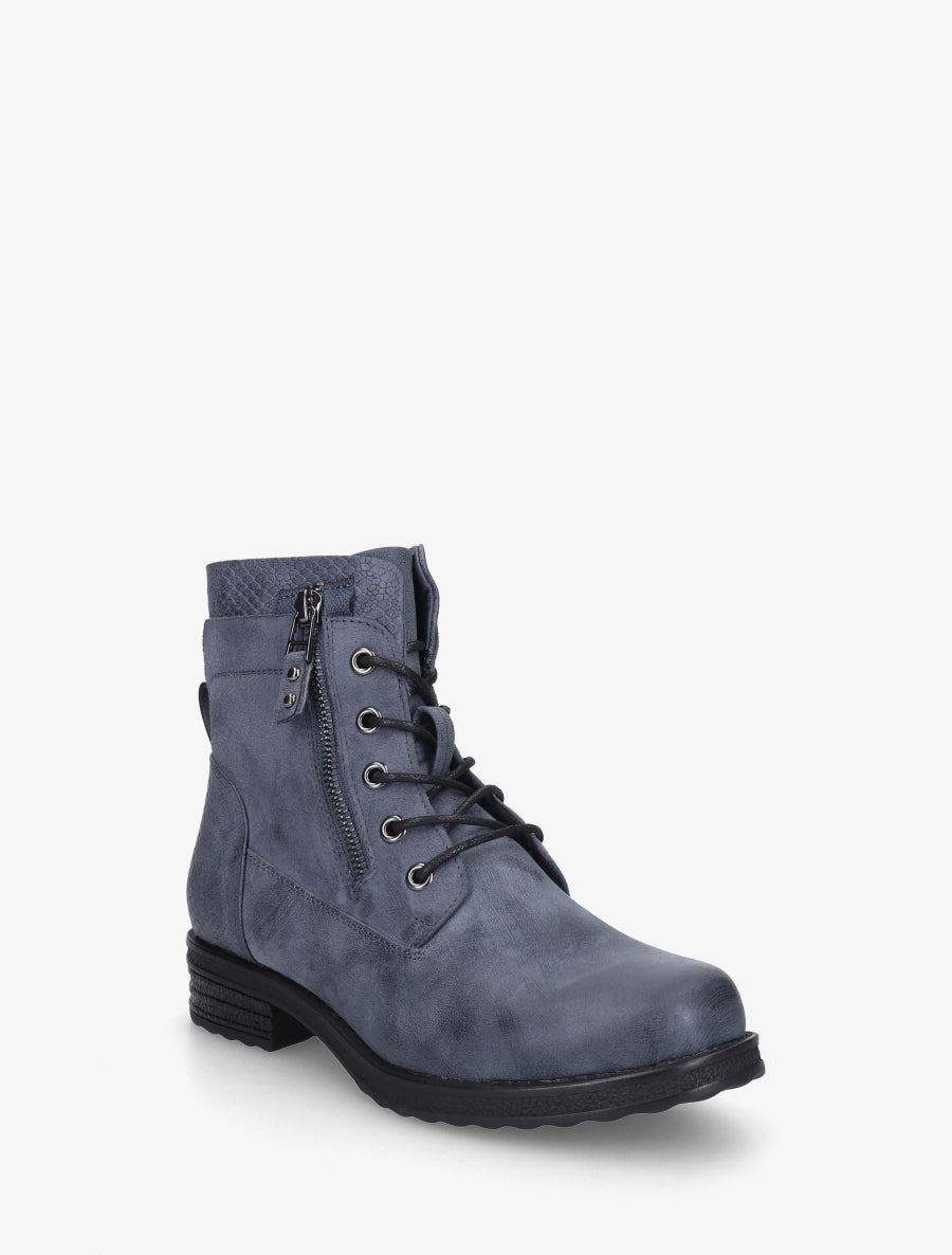 Bottines bimatière à lacets et zip - Bleu - 2