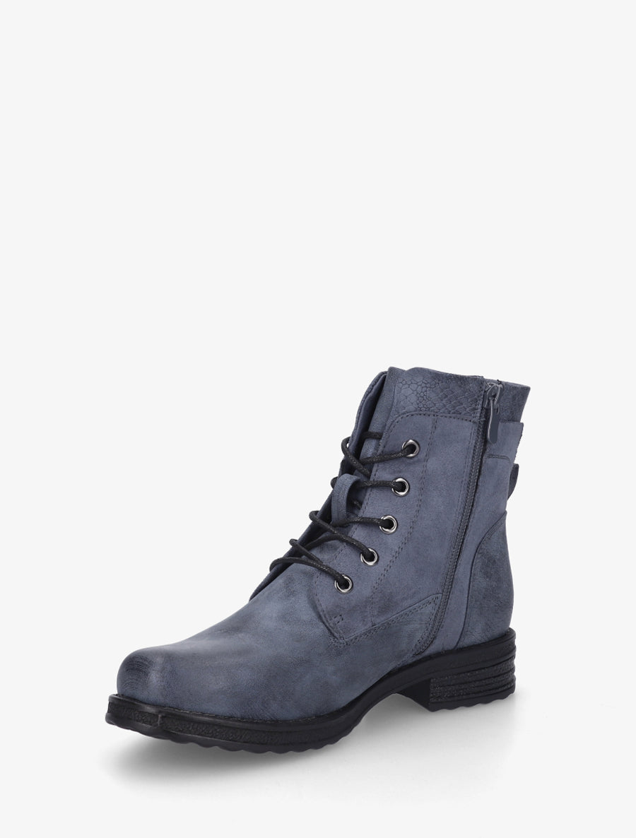 Bottines bimatière à lacets et zip - Bleu - 3
