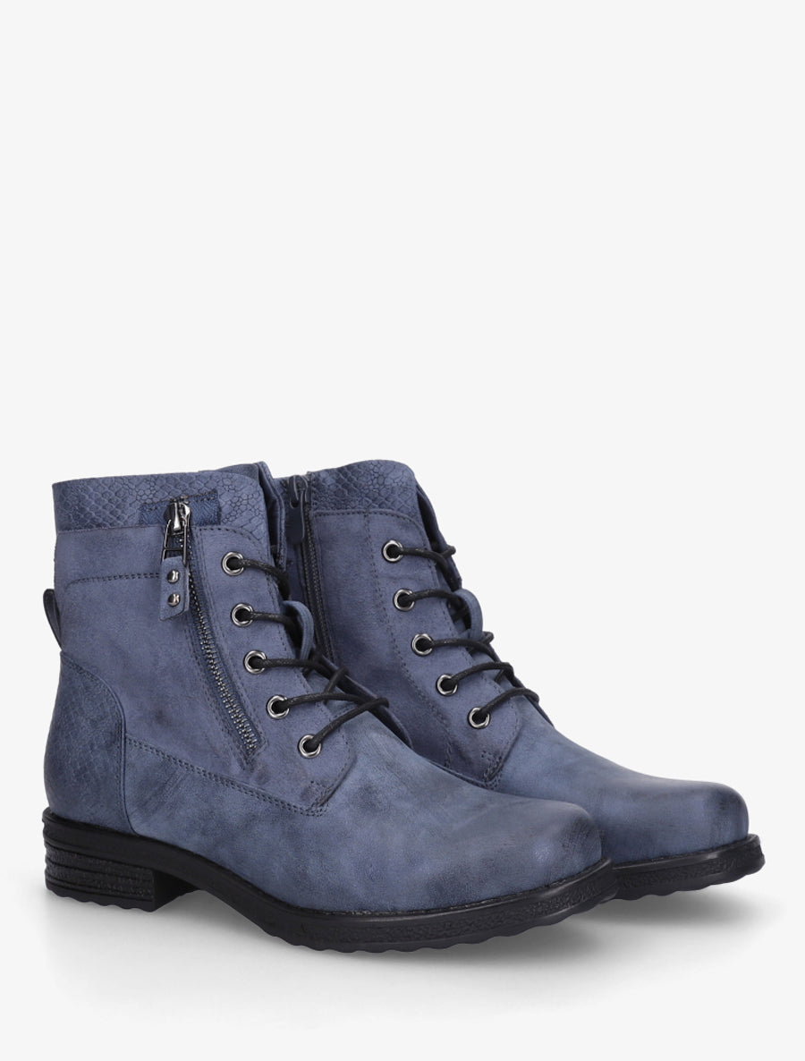 Bottines bimatière à lacets et zip - Bleu - 4